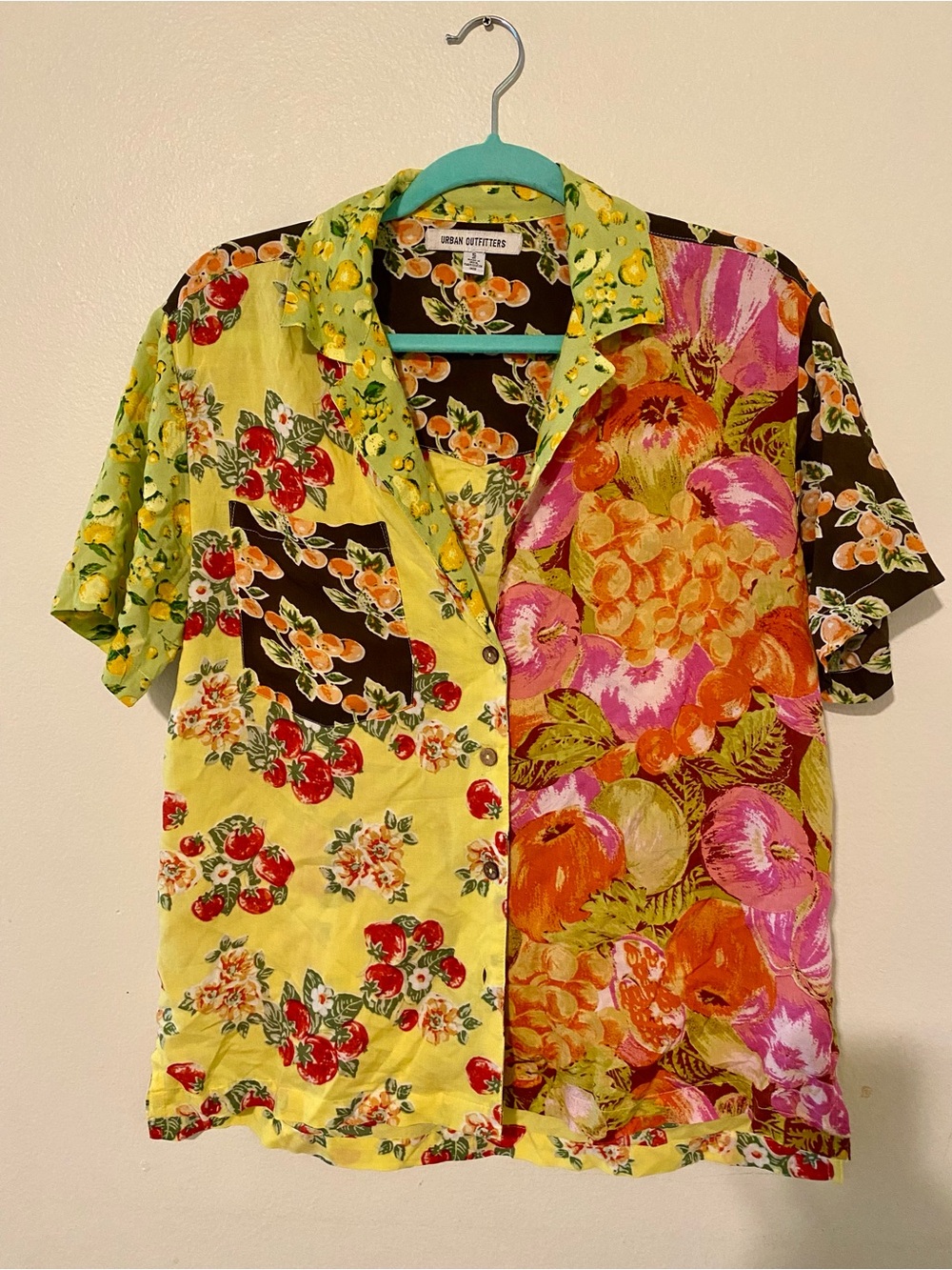 Urban Outfitters Yellow Floral Patchwork Short-Sleeve Shirt